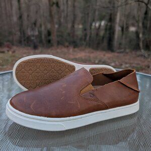 Women's Olukai Pehuea Brown Leather Slip On Shoes Size 6